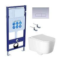 Aquatek Унитаз подвесной Лугано AQ2002-00 в комплекте с инсталляцией Standard INS-0000012 с клавишей смыва KDI-0000014 хром матовый и крепления KKI-0000002